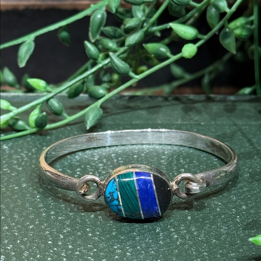 Silver Bracelet with Stone Inlay